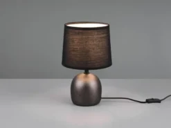 Tischleuchte MALU mit Keramikfuß Silber & Stoffschirm Schwarz, Höhe 26cm