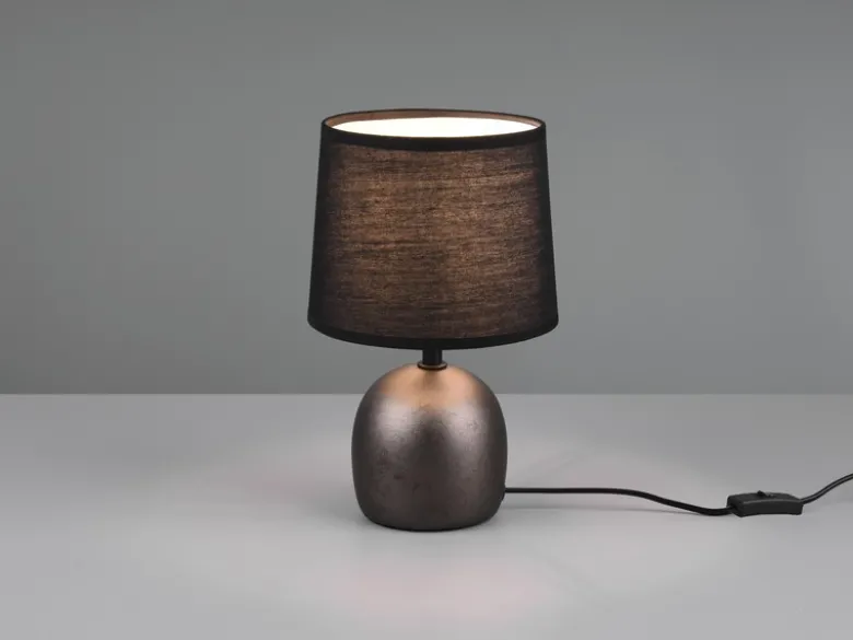 Tischleuchte MALU mit Keramikfuß Silber & Stoffschirm Schwarz, Höhe 26cm