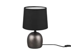 Tischleuchte MALU mit Keramikfuß Silber & Stoffschirm Schwarz, Höhe 26cm