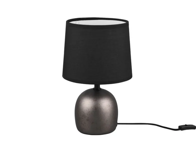 Tischleuchte MALU mit Keramikfuß Silber & Stoffschirm Schwarz, Höhe 26cm