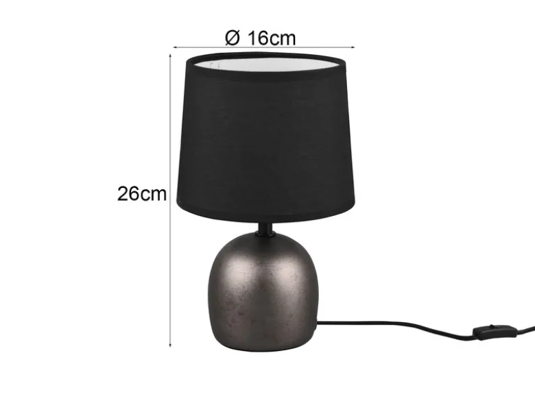 Tischleuchte MALU mit Keramikfuß Silber & Stoffschirm Schwarz, Höhe 26cm