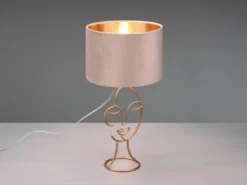Tischleuchte MARY Lampenschirm Samt in Beige Gold, Höhe 46cm