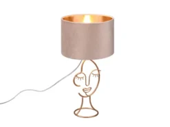 Tischleuchte MARY Lampenschirm Samt in Beige Gold, Höhe 46cm