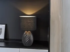 Tischleuchte MELVA mit Keramikfuß und Stoffschirm in Schwarz, Höhe 31cm