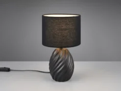 Tischleuchte MELVA mit Keramikfuß und Stoffschirm in Schwarz, Höhe 31cm