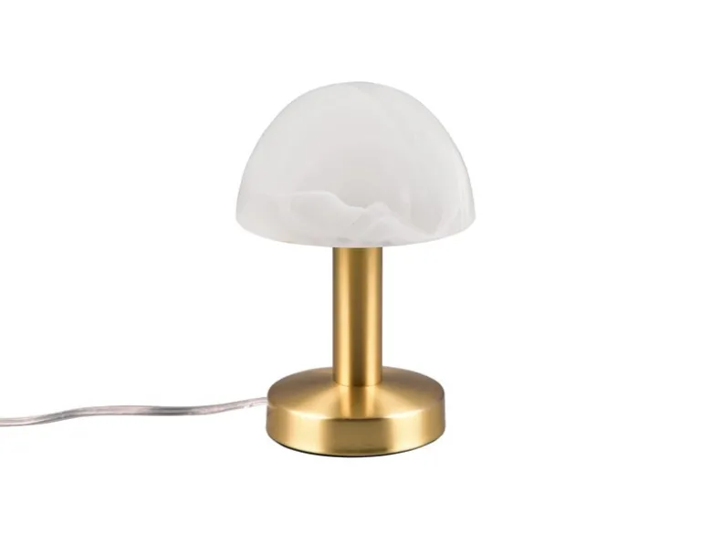 Tischleuchte Messing mit Glasschirm Weiß, Touch dimmbar mit E14 LED, Höhe 21cm