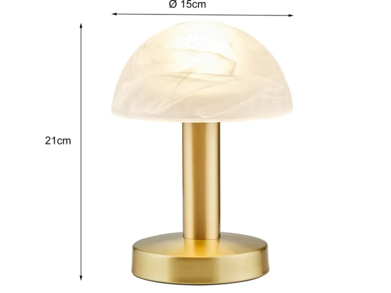 Tischleuchte Messing mit Glasschirm Weiß, Touch dimmbar mit E14 LED, Höhe 21cm