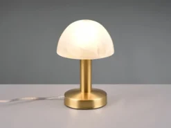 Tischleuchte Messing mit Glasschirm Weiß, Touch dimmbar mit E14 LED, Höhe 21cm