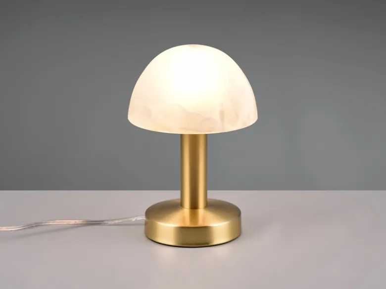 Tischleuchte Messing mit Glasschirm Weiß, Touch dimmbar mit E14 LED, Höhe 21cm