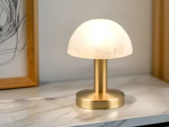 Tischleuchte Messing mit Glasschirm Weiß, Touch dimmbar mit E14 LED, Höhe 21cm