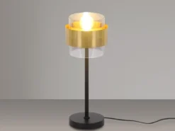 Tischleuchte MILLEY mit Rauchglas Lampenschirm, Messingring, Höhe 47cm