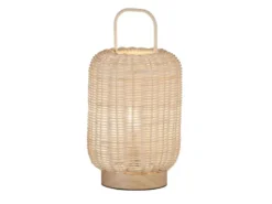 Tischleuchte NATURE, Laterne aus Holz & Korbgeflecht, Höhe 28,5cm