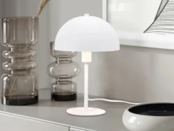 Tischleuchte NOLA aus Metall Weiß in Pilzform, Höhe 30cm