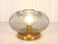 Tischleuchte NORMY aus Rauchglas Rillenglas Messing, Höhe 20cm