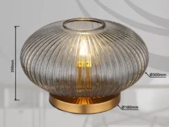 Tischleuchte NORMY aus Rauchglas Rillenglas Messing, Höhe 20cm