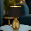 Tischleuchte PINEAPPLE Ananas Gold mit Stoffschirm Schwarz Gold, Höhe 43cm