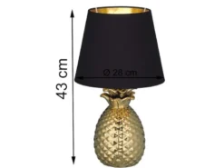Tischleuchte PINEAPPLE Ananas Gold mit Stoffschirm Schwarz Gold, Höhe 43cm