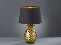 Tischleuchte PINEAPPLE Ananas Gold mit Stoffschirm Schwarz Gold, Höhe 43cm