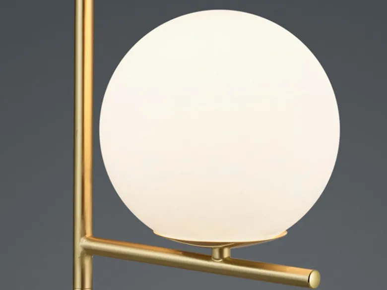 Tischleuchte PURE in Messing matt mit Glaskugel Opal Weiß, Höhe 52cm