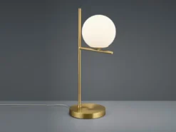 Tischleuchte PURE in Messing matt mit Glaskugel Opal Weiß, Höhe 52cm