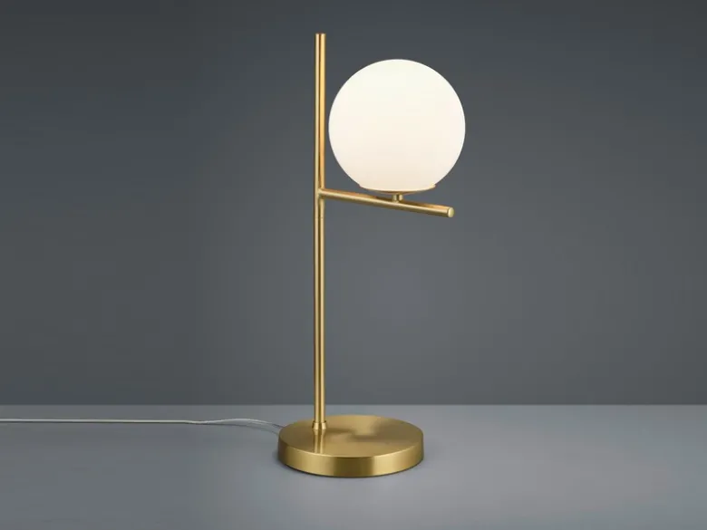 Tischleuchte PURE in Messing matt mit Glaskugel Opal Weiß, Höhe 52cm
