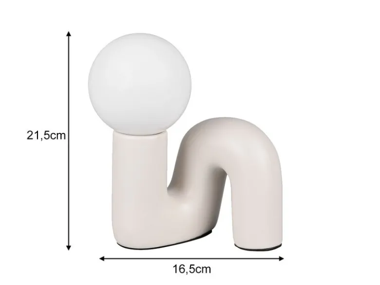 Tischleuchte QUINN Keramik Grau, Glas Weiß, Höhe 21,5cm