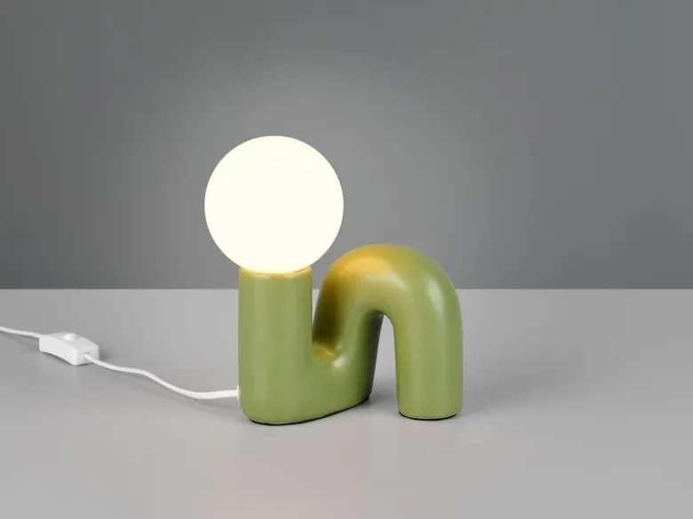 Tischleuchte QUINN Keramik Grün, Glas Weiß, Höhe 21,5cm