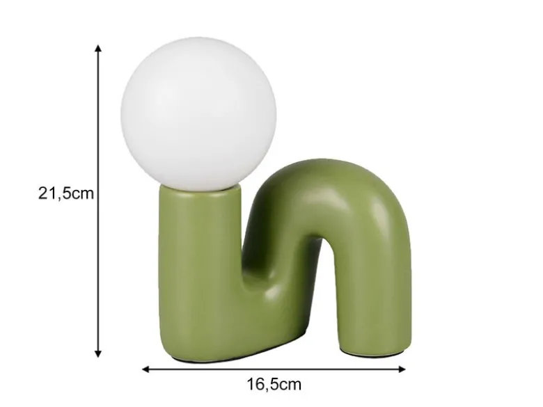 Tischleuchte QUINN Keramik Grün, Glas Weiß, Höhe 21,5cm