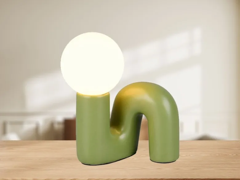 Tischleuchte QUINN Keramik Grün, Glas Weiß, Höhe 21,5cm