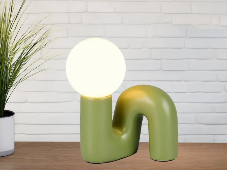 Tischleuchte QUINN Keramik Grün, Glas Weiß, Höhe 21,5cm