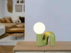 Tischleuchte QUINN Keramik Grün, Glas Weiß, Höhe 21,5cm
