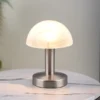 Tischleuchte Silber mit Glasschirm Weiß, Touch dimmbar mit E14 LED, Höhe 21cm