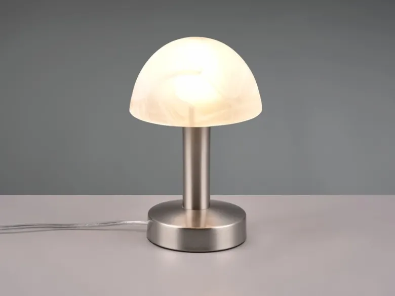 Tischleuchte Silber mit Glasschirm Weiß, Touch dimmbar mit E14 LED, Höhe 21cm