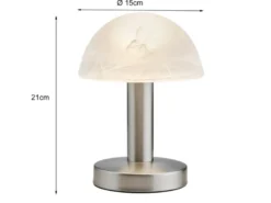 Tischleuchte Silber mit Glasschirm Weiß, Touch dimmbar mit E14 LED, Höhe 21cm