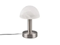 Tischleuchte Silber mit Glasschirm Weiß, Touch dimmbar mit E14 LED, Höhe 21cm