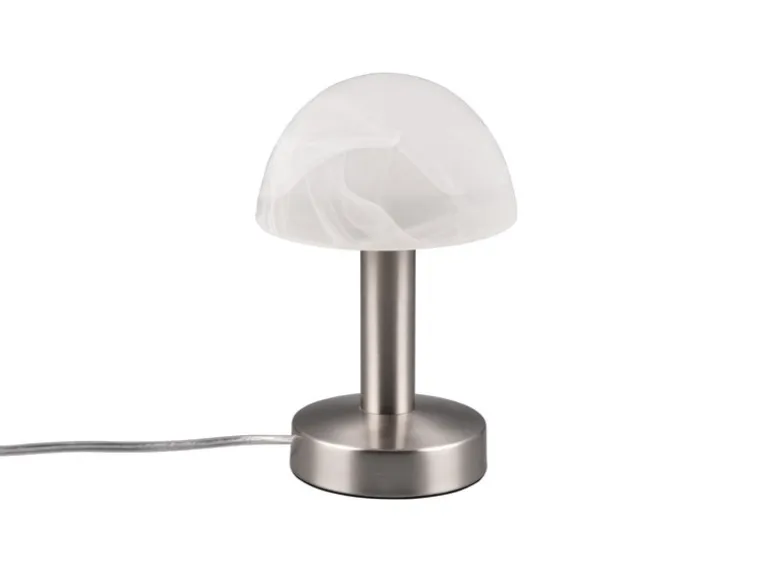 Tischleuchte Silber mit Glasschirm Weiß, Touch dimmbar mit E14 LED, Höhe 21cm