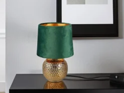 Tischleuchte SOPHIA Grün/Gold Keramikfuß Samtschirm, Höhe 26cm