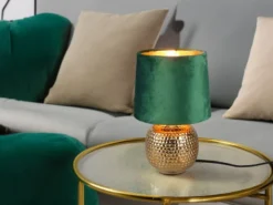 Tischleuchte SOPHIA Grün/Gold Keramikfuß Samtschirm, Höhe 26cm