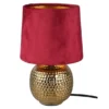 Tischleuchte SOPHIA mit Keramikfuß & Samtschirm Rot - Gold, Höhe 26cm