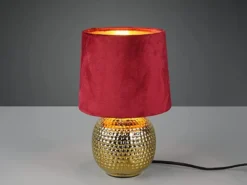 Tischleuchte SOPHIA mit Keramikfuß & Samtschirm Rot - Gold, Höhe 26cm
