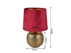 Tischleuchte SOPHIA mit Keramikfuß & Samtschirm Rot - Gold, Höhe 26cm