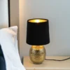 Tischleuchte SOPHIA mit Keramikfuß & Samtschirm Schwarz - Gold, Höhe 26cm