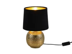 Tischleuchte SOPHIA mit Keramikfuß & Samtschirm Schwarz - Gold, Höhe 26cm