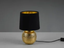 Tischleuchte SOPHIA mit Keramikfuß & Samtschirm Schwarz - Gold, Höhe 26cm