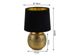 Tischleuchte SOPHIA mit Keramikfuß & Samtschirm Schwarz - Gold, Höhe 26cm