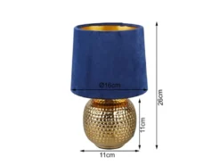 Tischleuchte SOPHIA mit Keramikfuß & Samtschirm Blau - Gold, Höhe 26cm