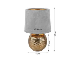 Tischleuchte SOPHIA mit Keramikfuß & Samtschirm Grau - Gold, Höhe 26cm