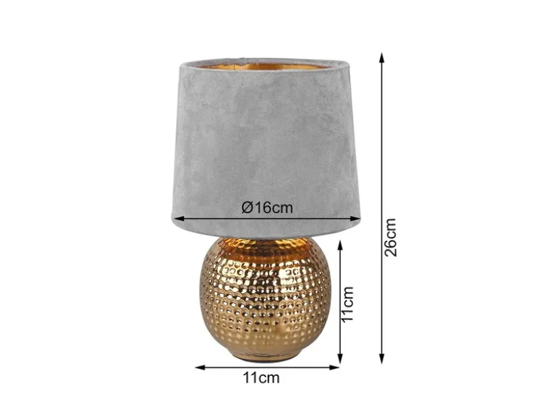 Tischleuchte SOPHIA mit Keramikfuß & Samtschirm Grau - Gold, Höhe 26cm