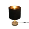 Tischleuchte Stoff Lampenschirm Schwarz/Gold & Holz Fuß, Höhe 34cm