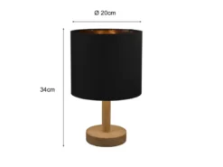 Tischleuchte Stoff Lampenschirm Schwarz/Gold & Holz Fuß, Höhe 34cm